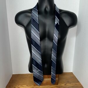 Vintage Beau‎ Brummell polyester tie, blue & grey Stripes Classic!